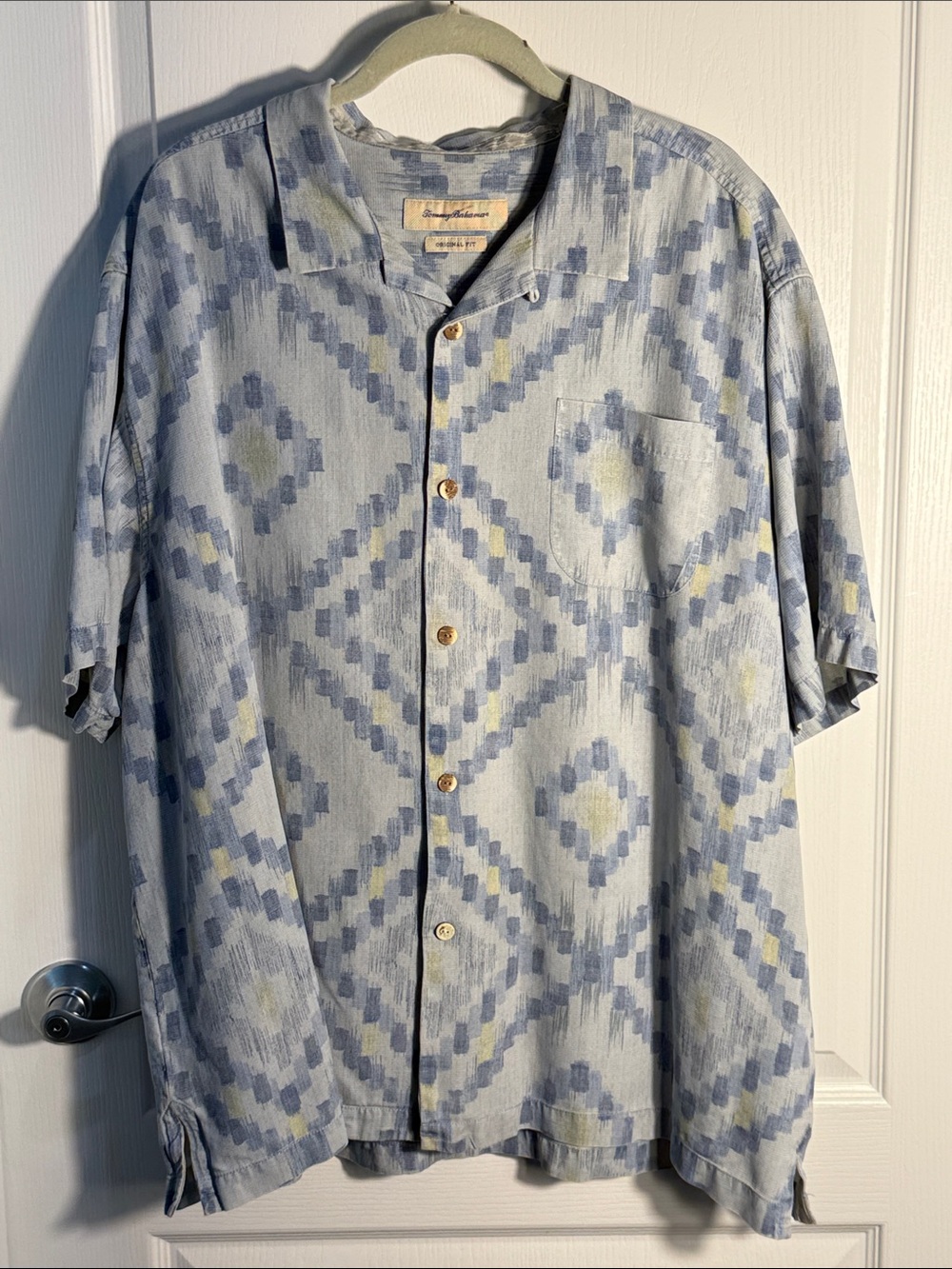 Tommy Bahama Geometric Print Button Down Shirt Sleeve Shirt Washable Silk XXL